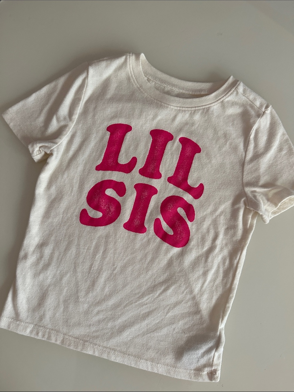 Old Navy White Short Sleeve Tee with Hot Pink "LIL SIS" Graphic